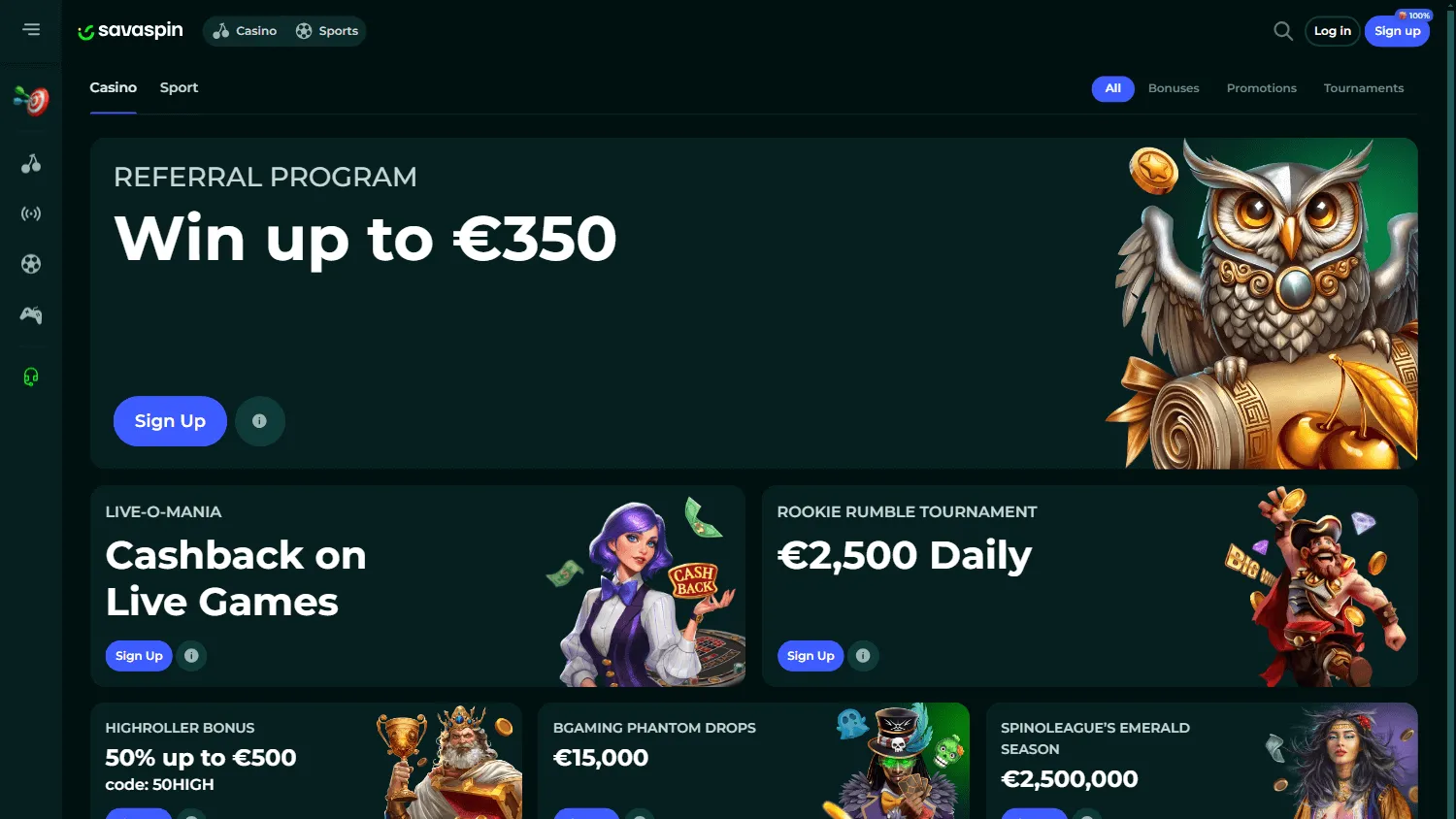 Savaspin Casino promotions on desktop